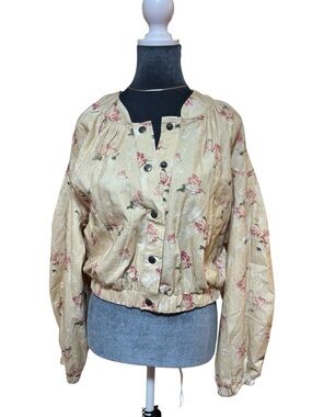Free People Floral Print Elastic Hem Women’s Jacket - Cream
